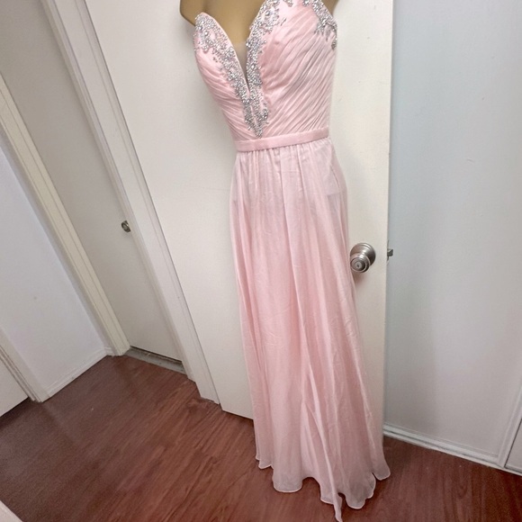 La Femme Blush Designer Pleated Chiffon Jeweled Embellished Prom Dress 20027 6 - Picture 6 of 16